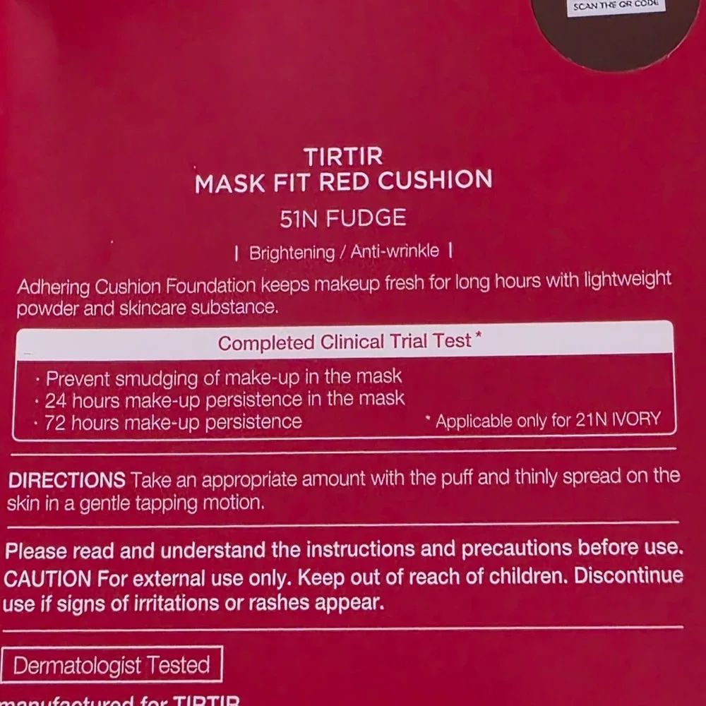 TIRTIR Mask Fit Red Cushion Foundation 51N Fudge 0.63 oz K-Beauty Mask Shield